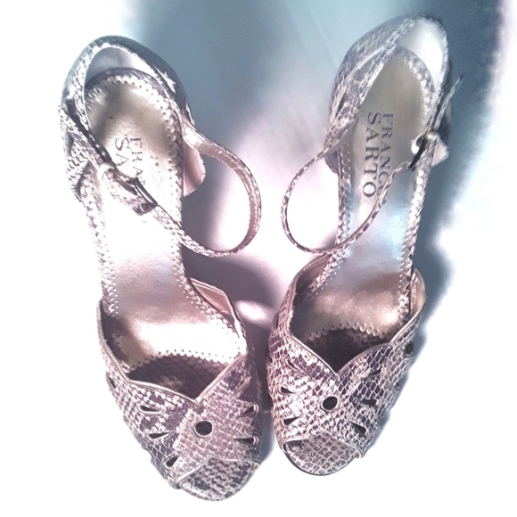 Franco Sarto Faux Snakeskin Wedged Sandals - Picture 2 of 16